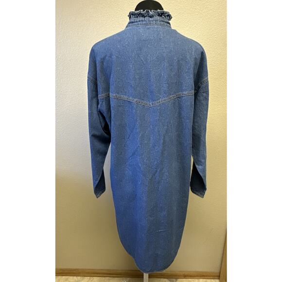 NWT Overlover Catalina Small Denim Ruffle Shirt Dress Pearl Snap Button Front - Picture 5 of 11